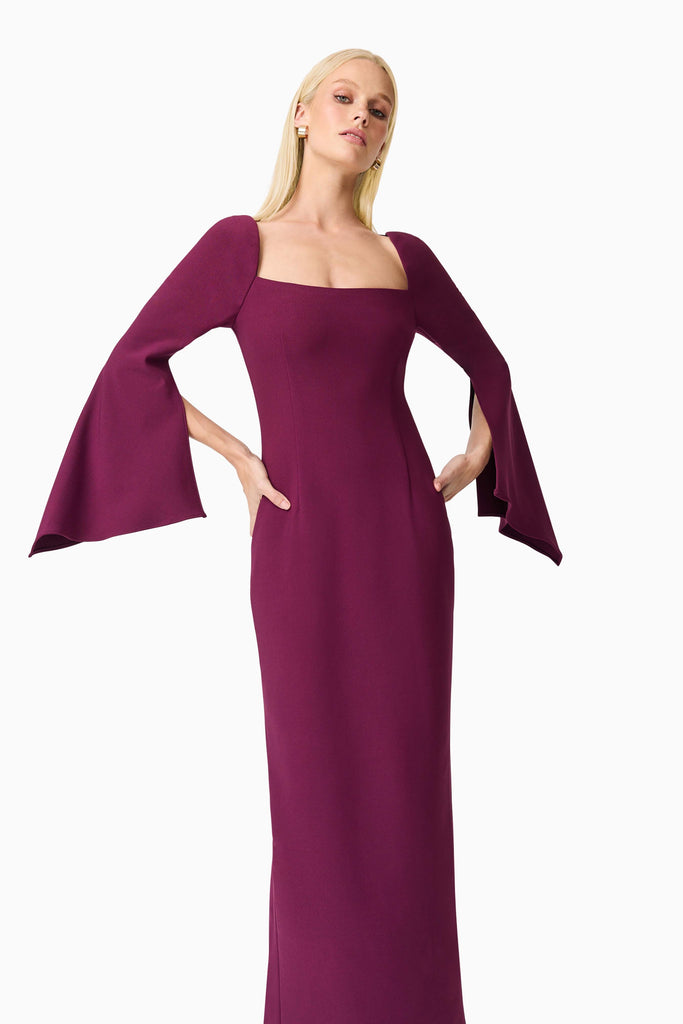 Theresa Long Sleeve Gown in Burgundy
