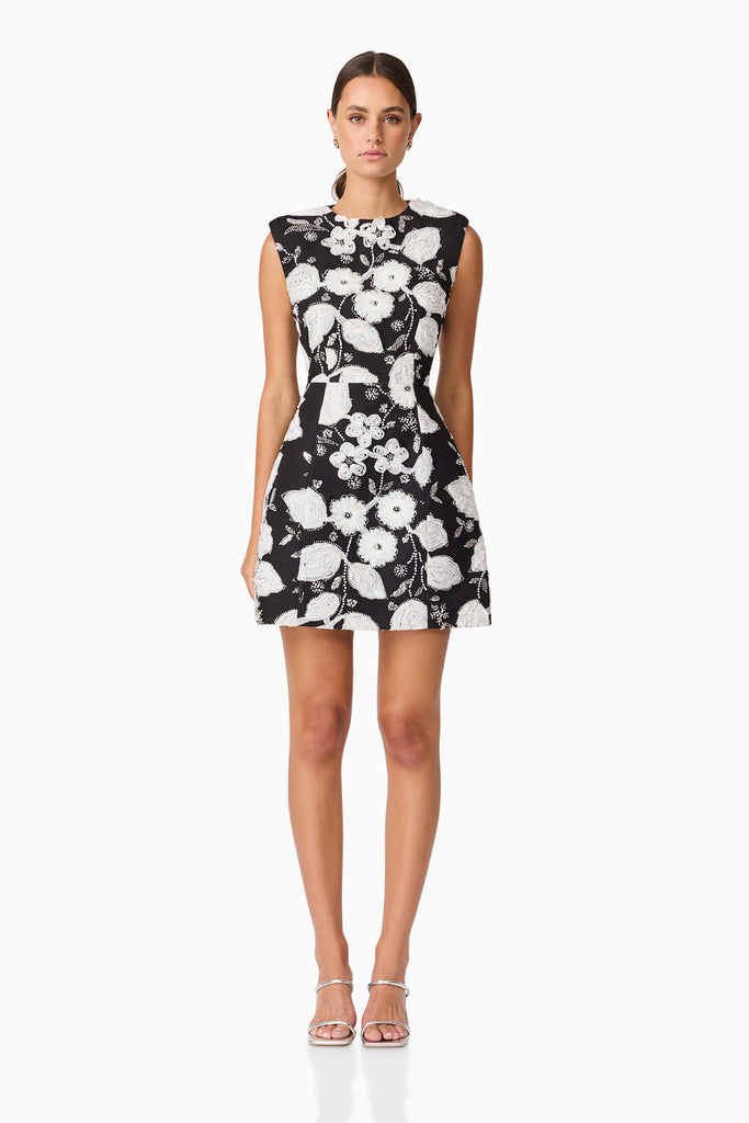Carol Tulip Mini Dress in Black & White
