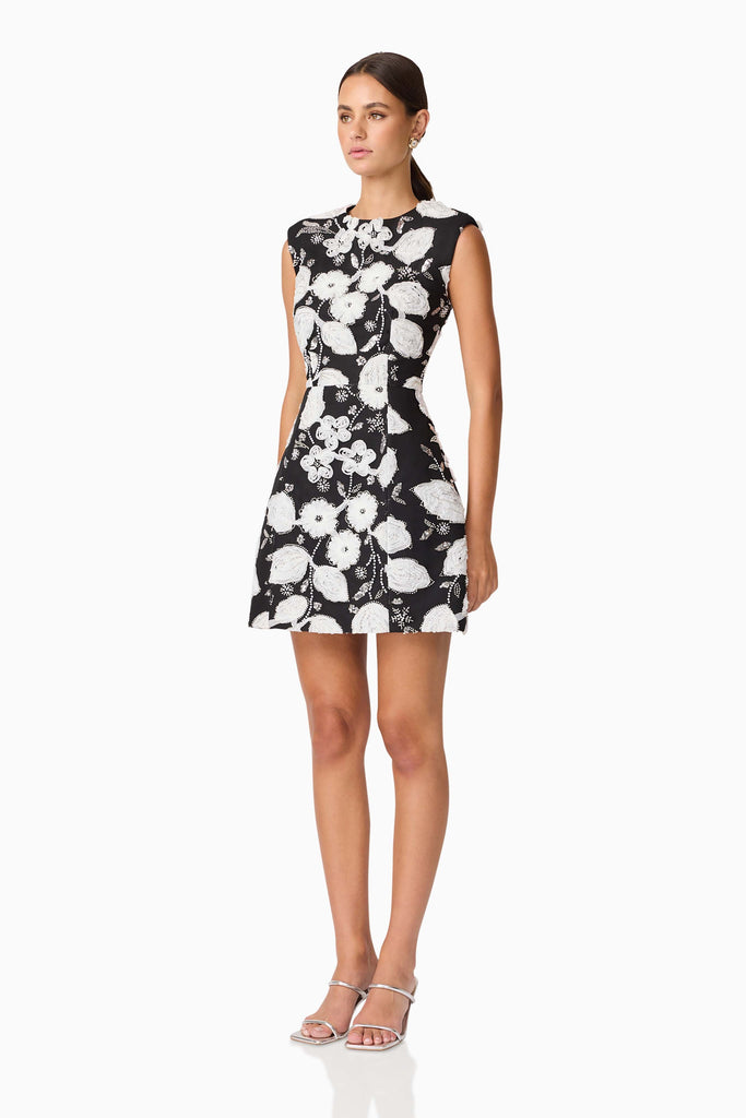 Carol Tulip Mini Dress in Black & White