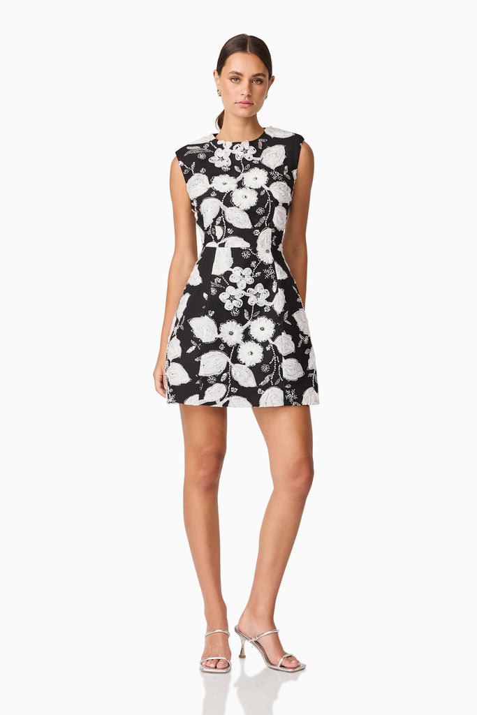 Carol Tulip Mini Dress in Black & White