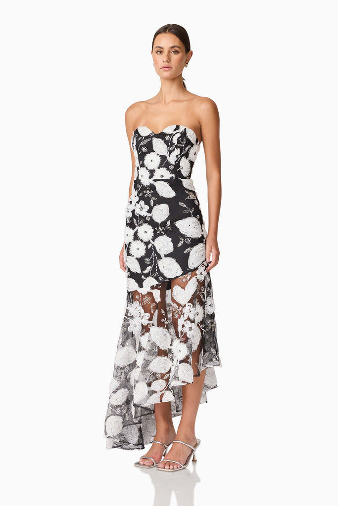 Carol Strapless Gown in Black & White