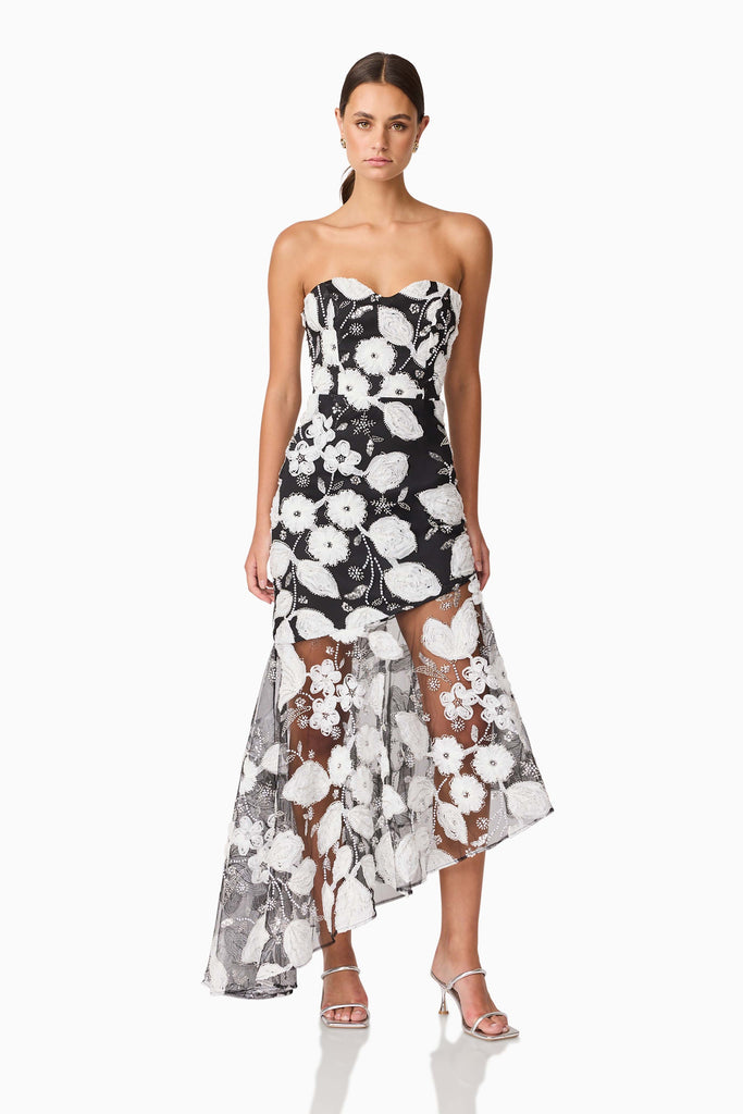 Carol Strapless Gown in Black & White