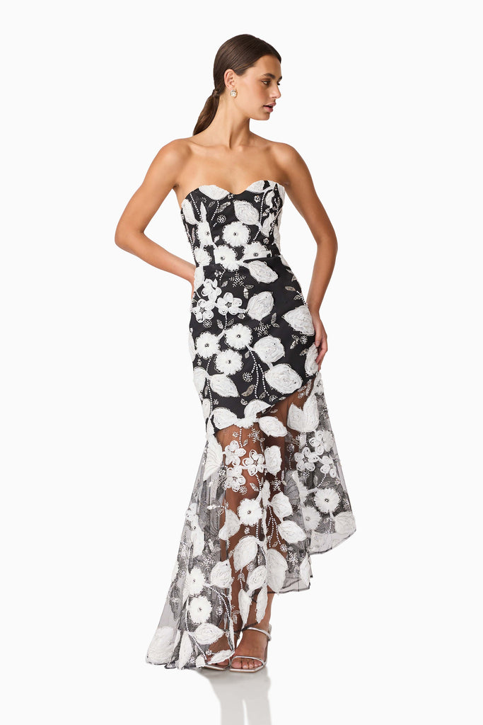 Carol Strapless Gown in Black & White