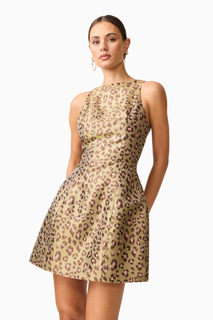 Elara Tulip Mini Dress in Leopard Print
