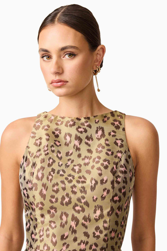Elara Tulip Mini Dress in Leopard Print