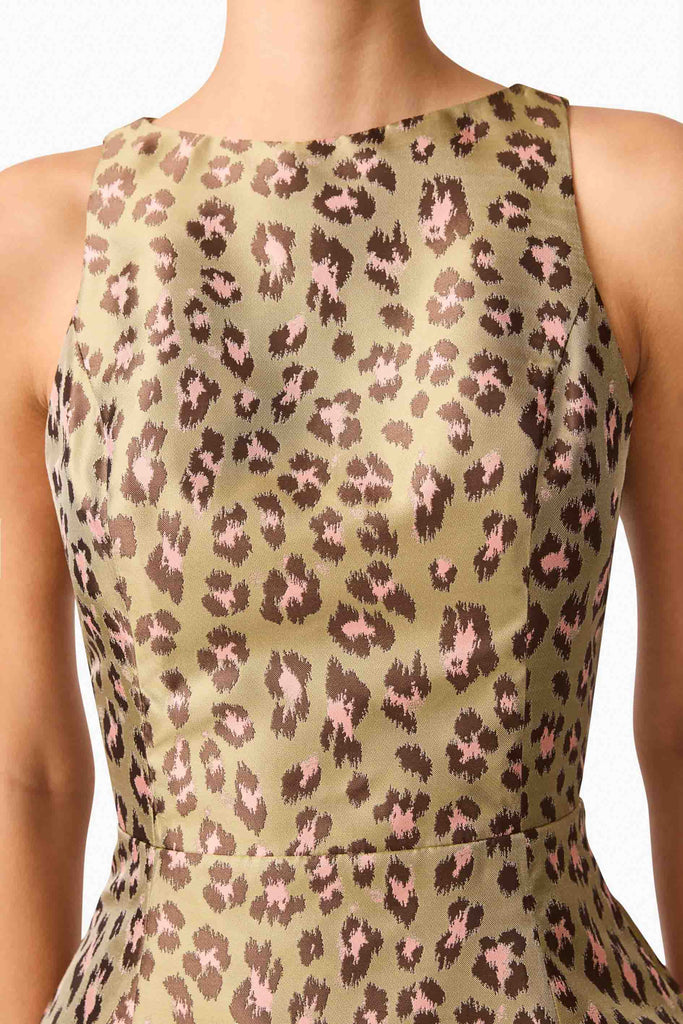 Elara Tulip Mini Dress in Leopard Print