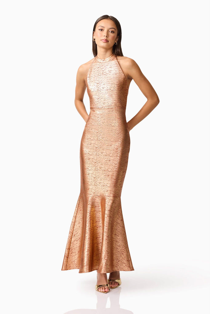 Rhian Halter Gown in Orange