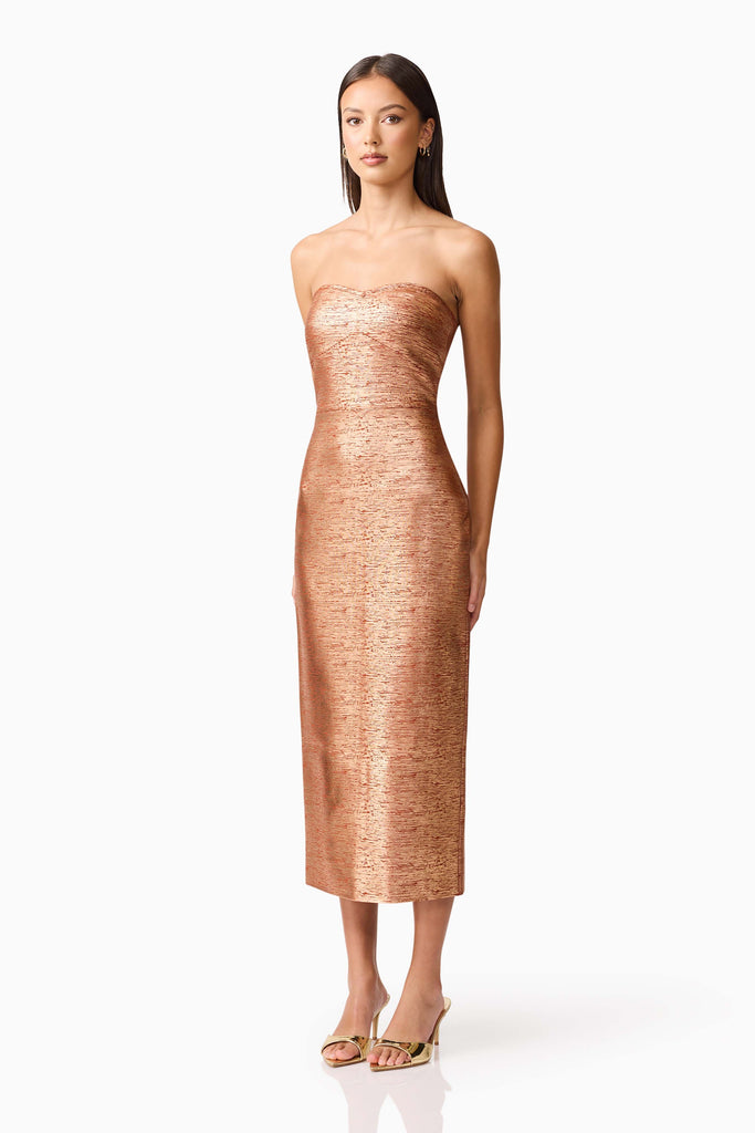 Rhian Strapless Midi in Orange