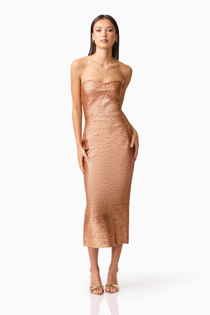 Rhian Strapless Midi in Orange