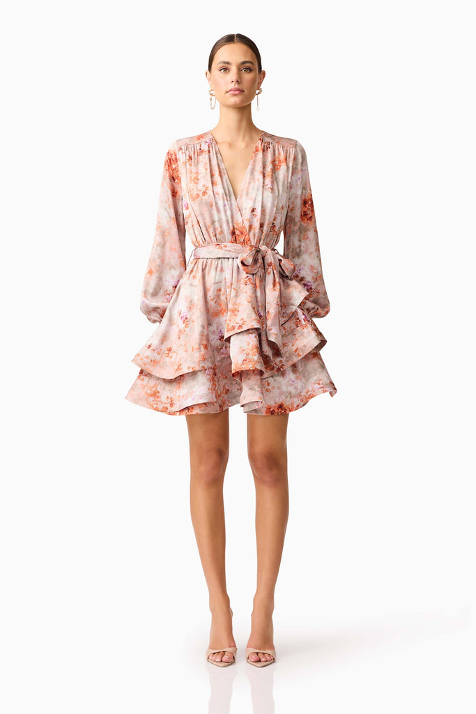 Piper Long Sleeve Mini Dress in Orange Floral