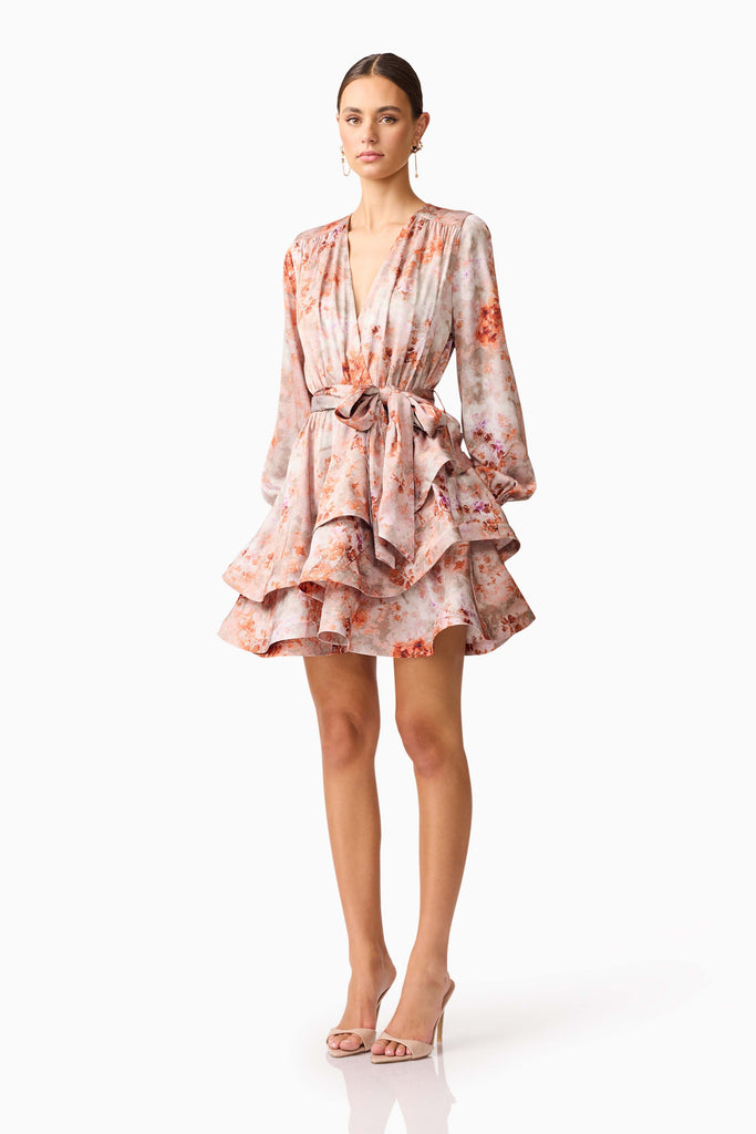 Piper Long Sleeve Mini Dress in Orange Floral