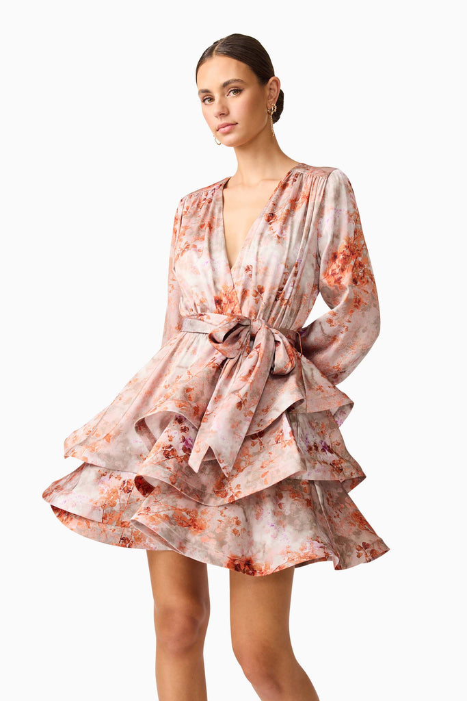 Piper Long Sleeve Mini Dress in Orange Floral