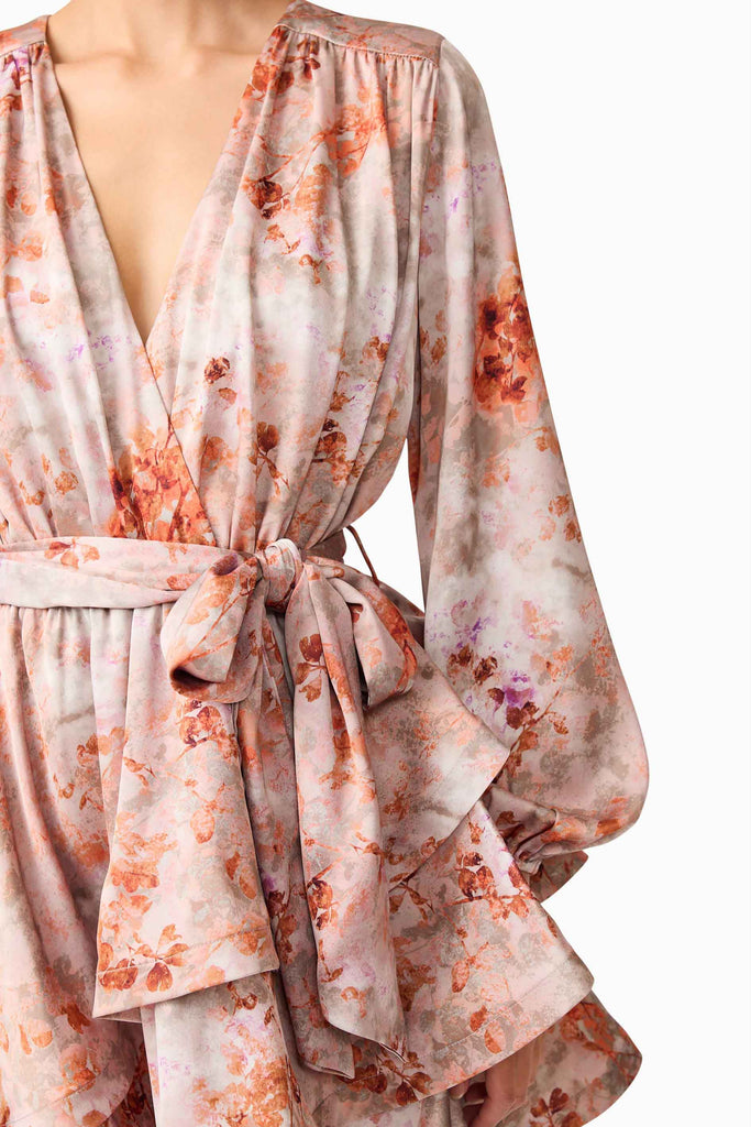 Piper Long Sleeve Mini Dress in Orange Floral