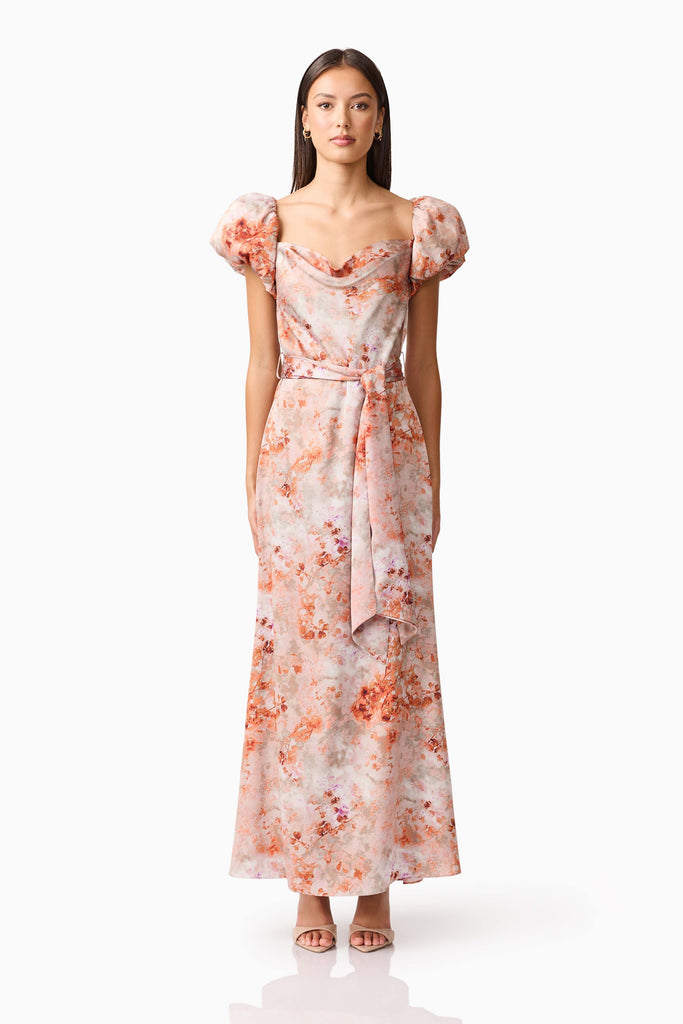 Piper Puff Sleeve Maxi Dress in Orange Floral