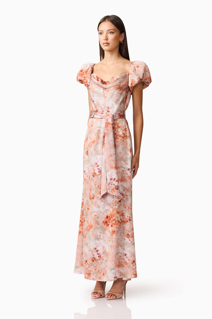 Piper Puff Sleeve Maxi Dress in Orange Floral