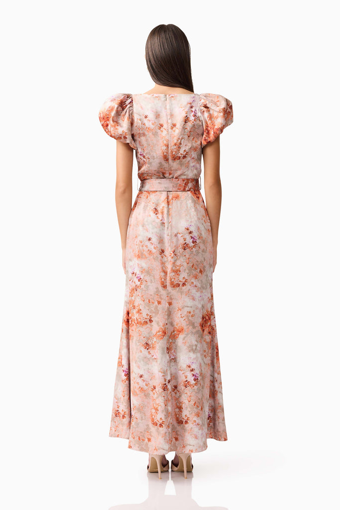 Piper Puff Sleeve Maxi Dress in Orange Floral