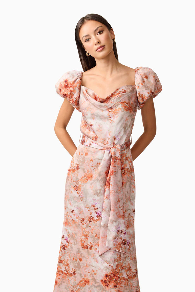 Piper Puff Sleeve Maxi Dress in Orange Floral