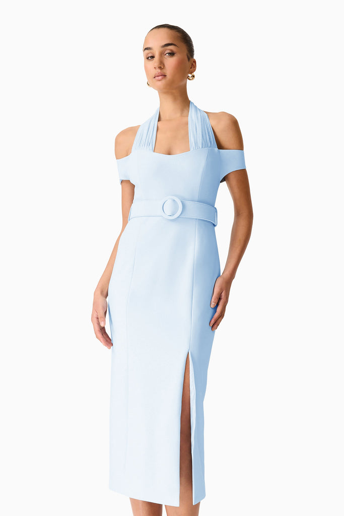 Ruby Halter Midi Dress in Blue