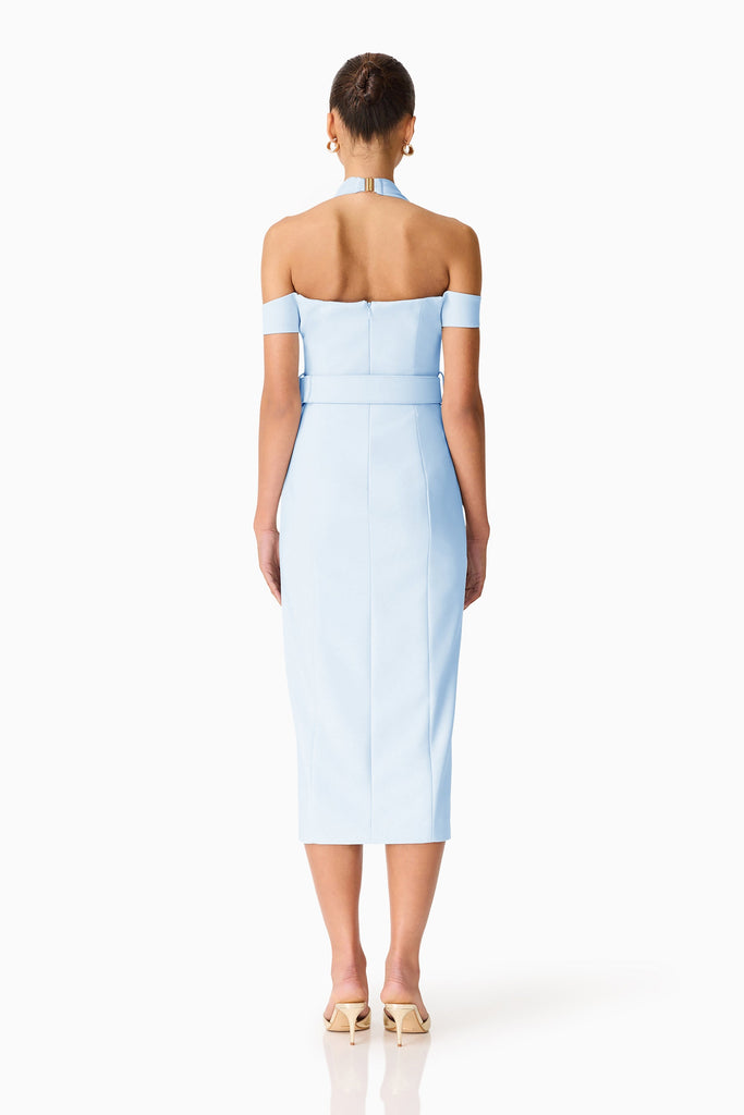 Ruby Halter Midi Dress in Blue