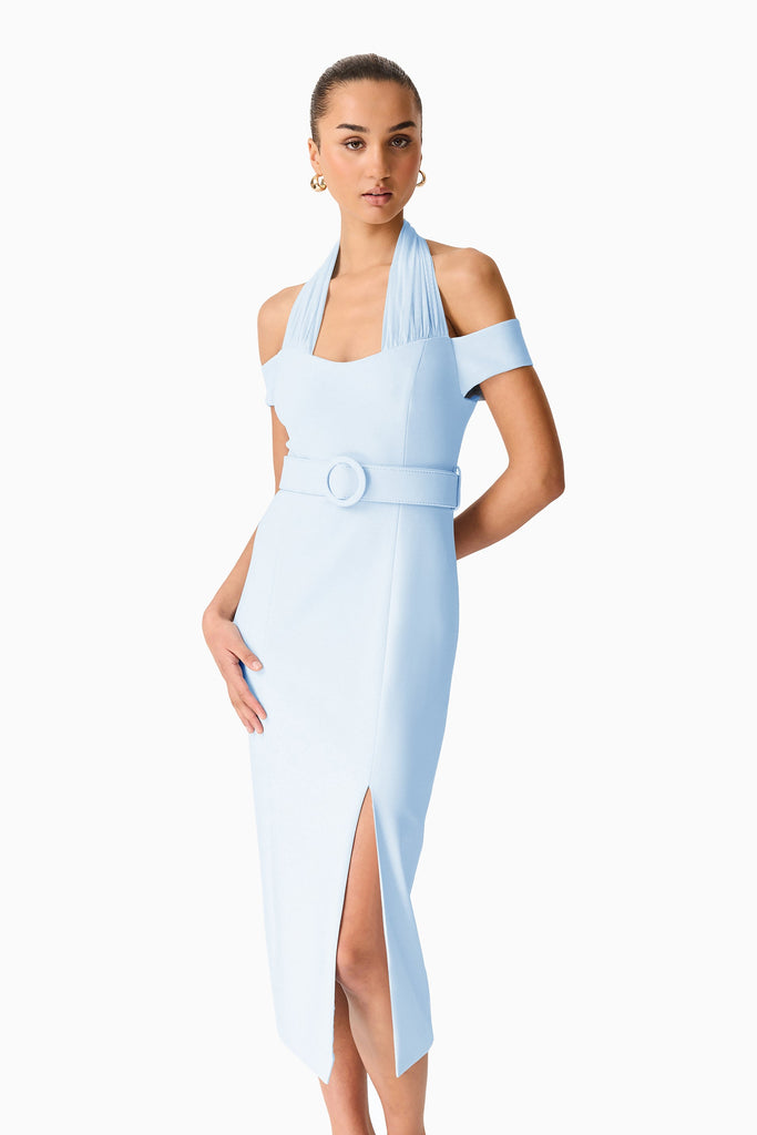 Ruby Halter Midi Dress in Blue