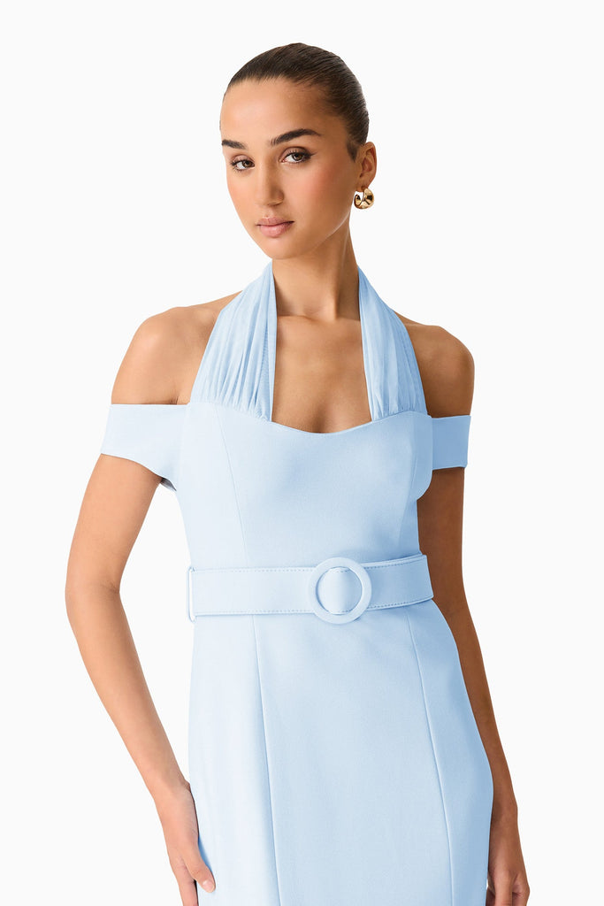 Ruby Halter Midi Dress in Blue