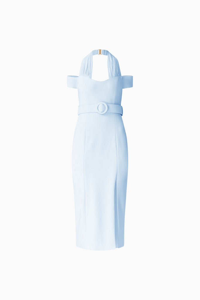 Ruby Halter Midi Dress in Blue