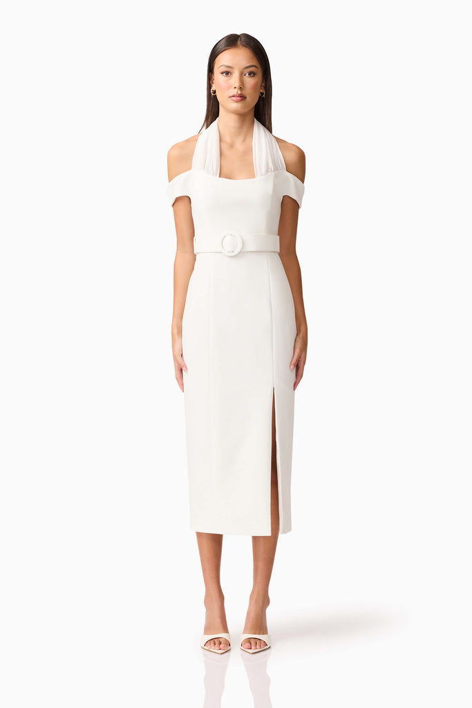 Ruby Halter Midi Dress in White