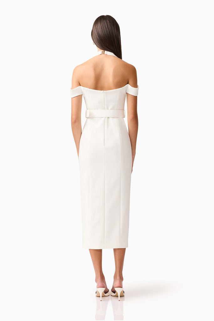 Ruby Halter Midi Dress in White