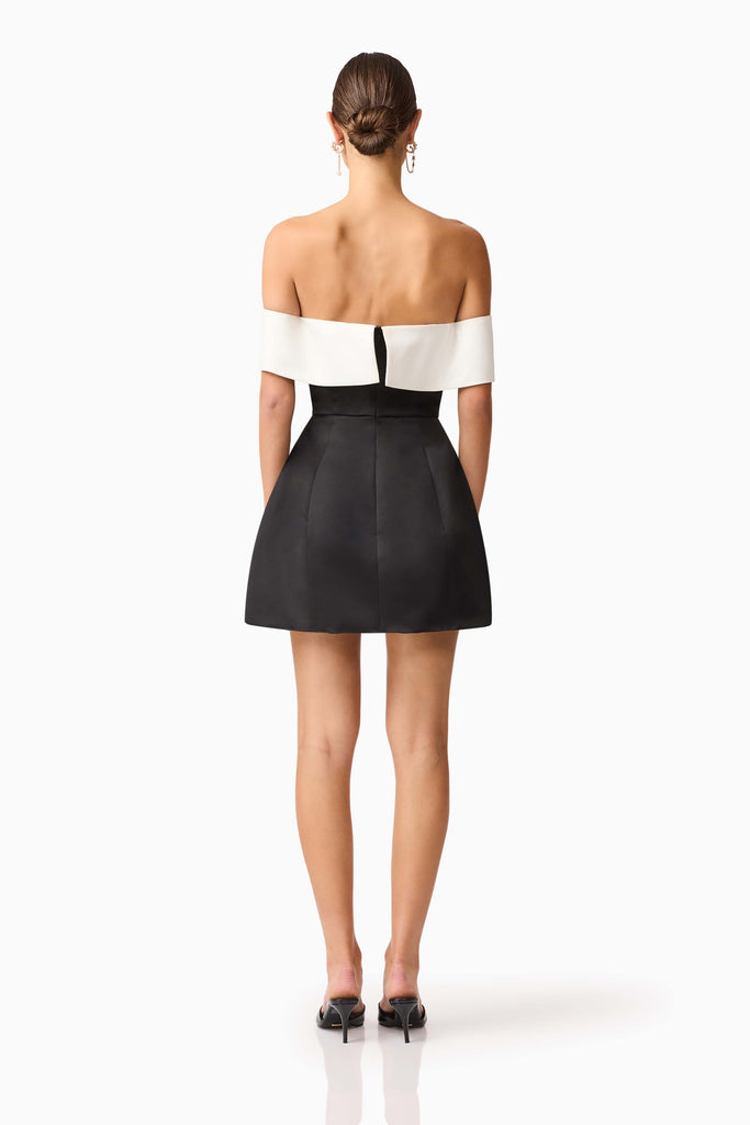 Sorrel Off the Shoulder Mini Dress in Black & White