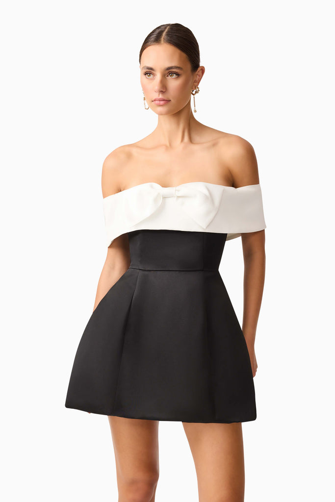 Sorrel Off the Shoulder Mini Dress in Black & White
