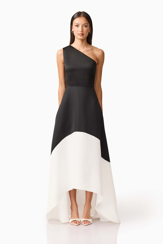 Sorrel One Shoulder Gown in Black & White