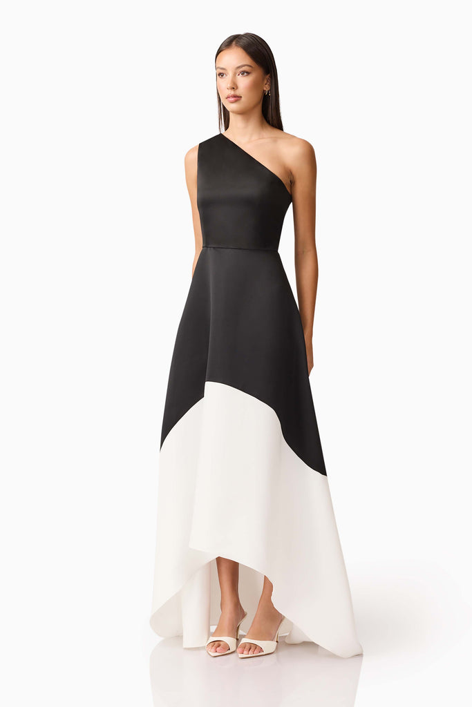 Sorrel One Shoulder Gown in Black & White