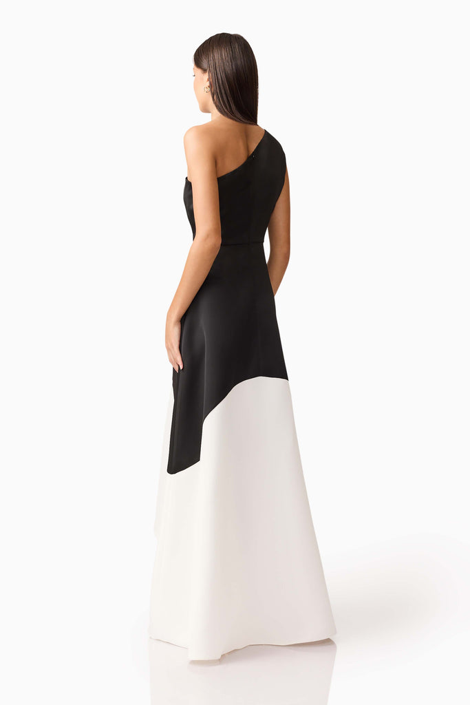 Sorrel One Shoulder Gown in Black & White
