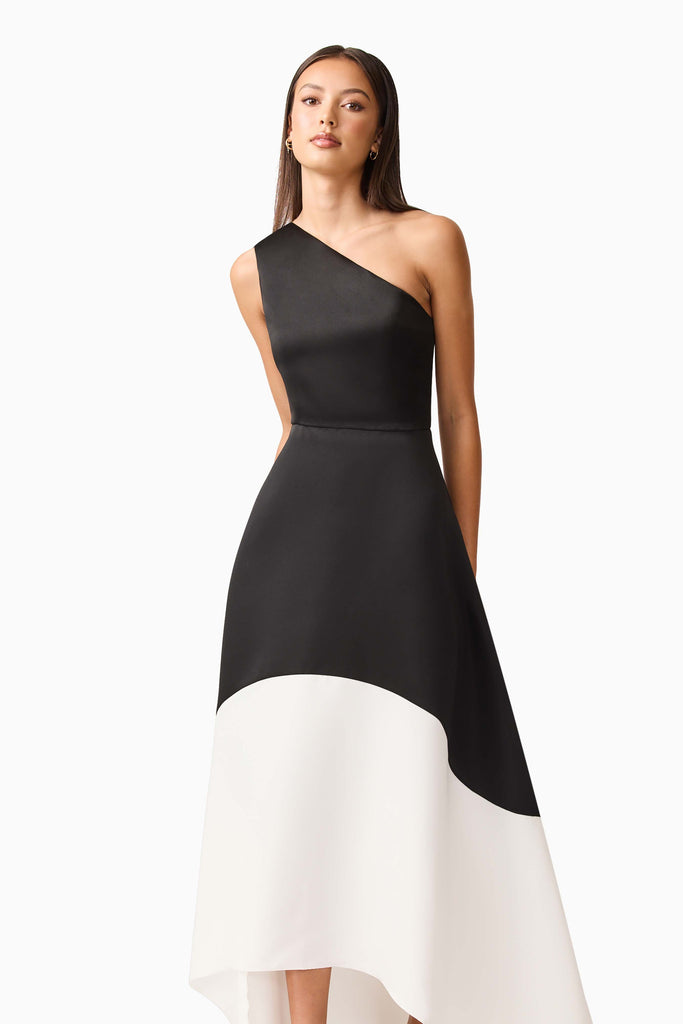 Sorrel One Shoulder Gown in Black & White