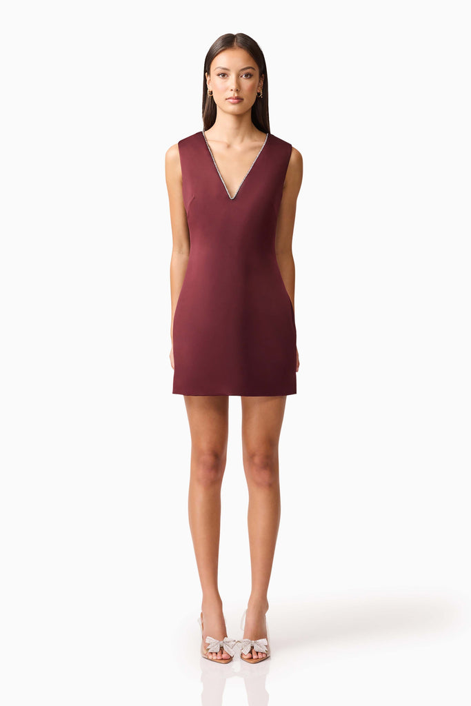 Livia Shift Mini Dress in Burgundy