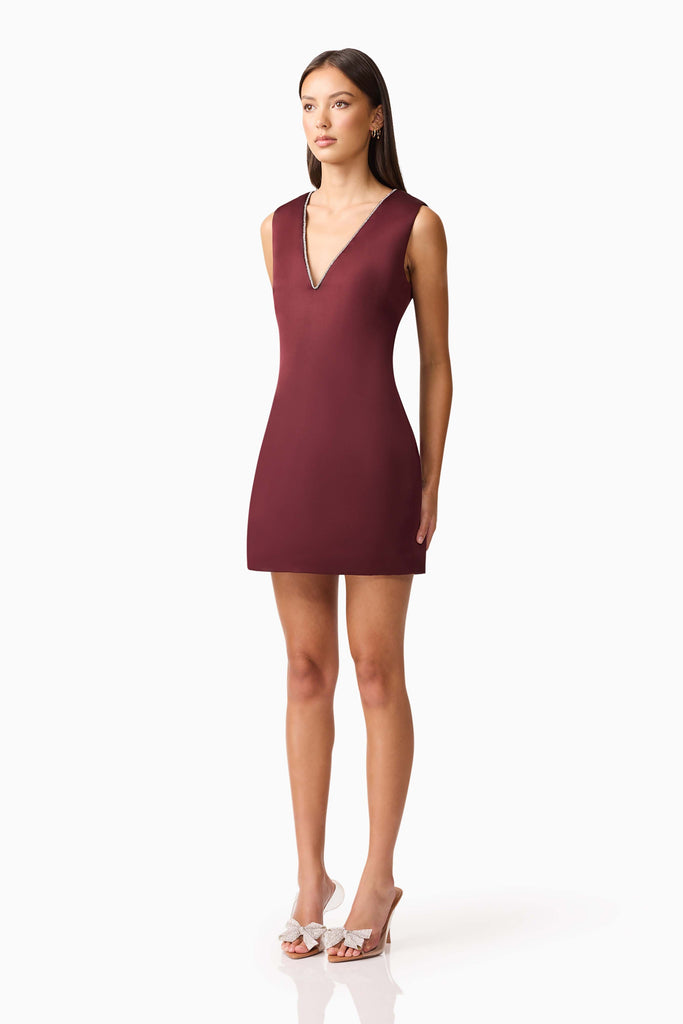 Livia Shift Mini Dress in Burgundy