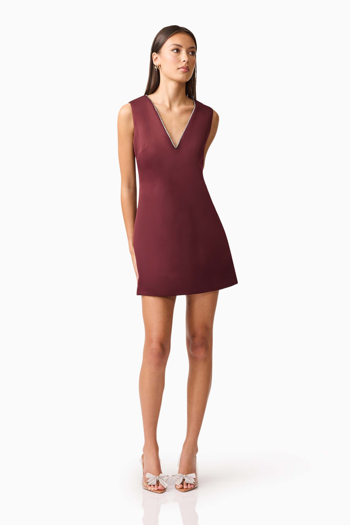 Livia Shift Mini Dress in Burgundy