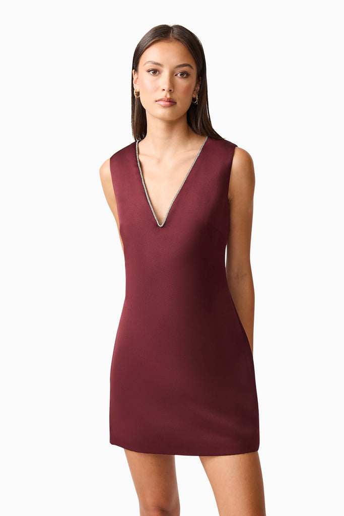 Livia Shift Mini Dress in Burgundy