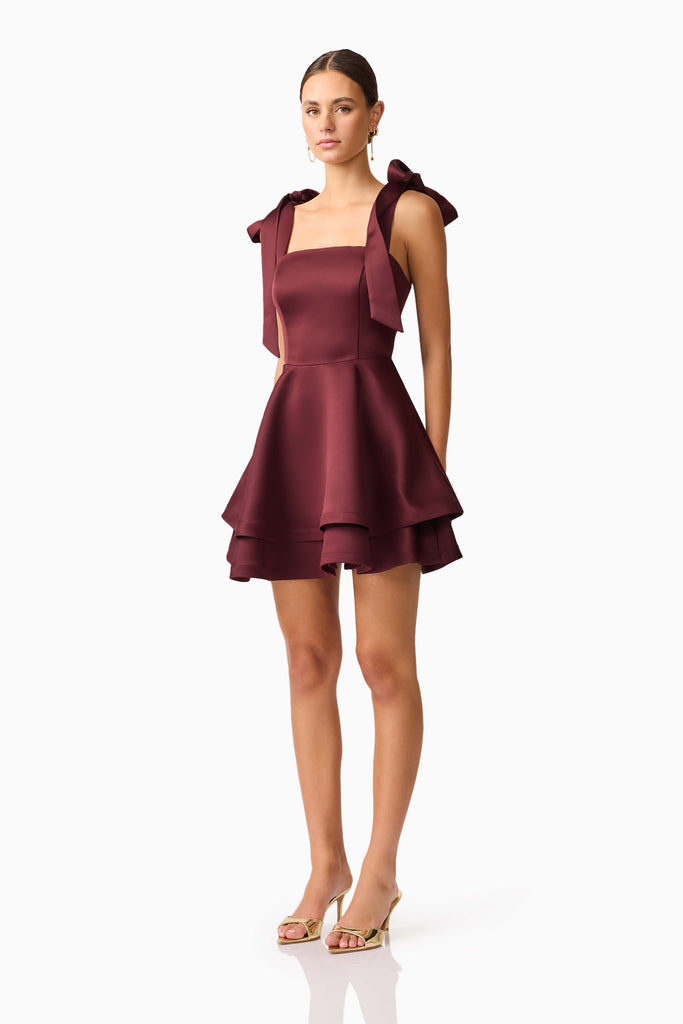 Livia Tiered Mini Dress in Burgundy