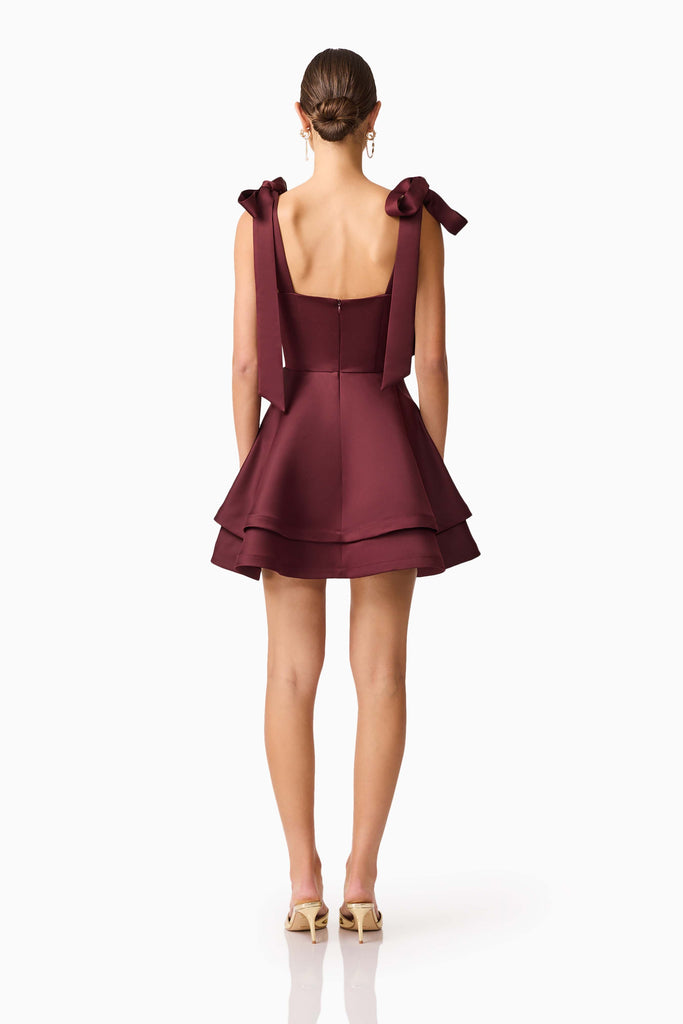 Livia Tiered Mini Dress in Burgundy