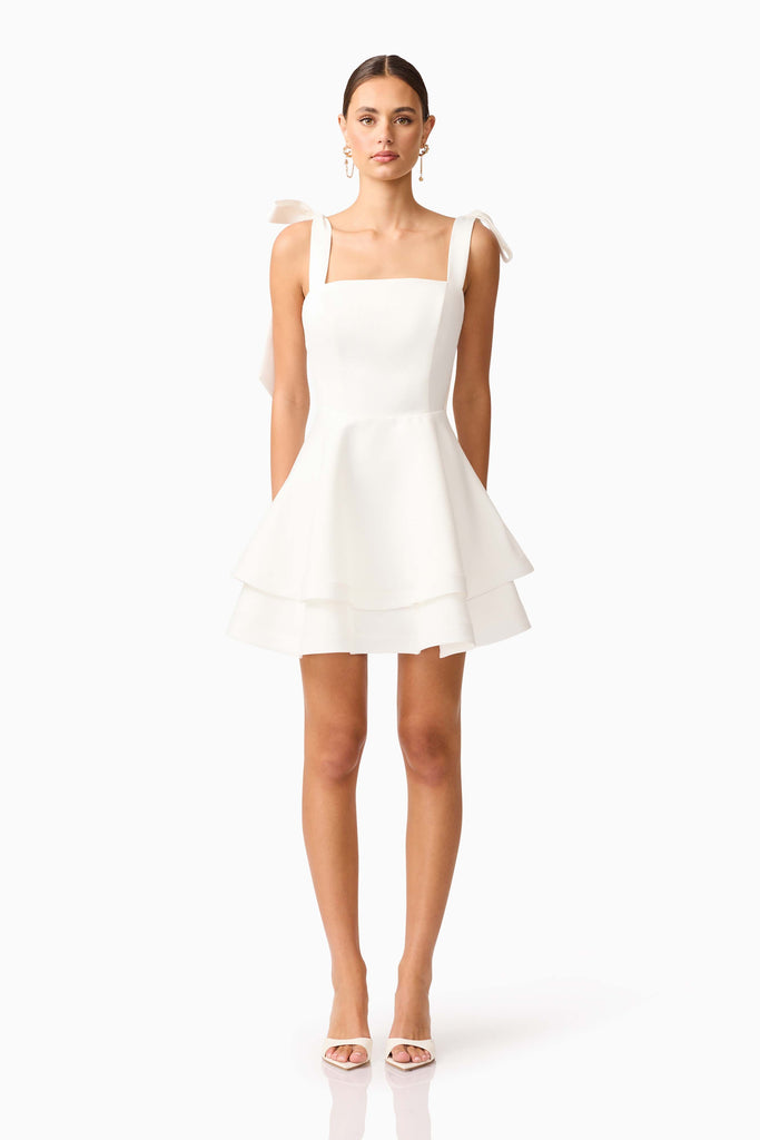 Livia Tiered Mini Dress in White
