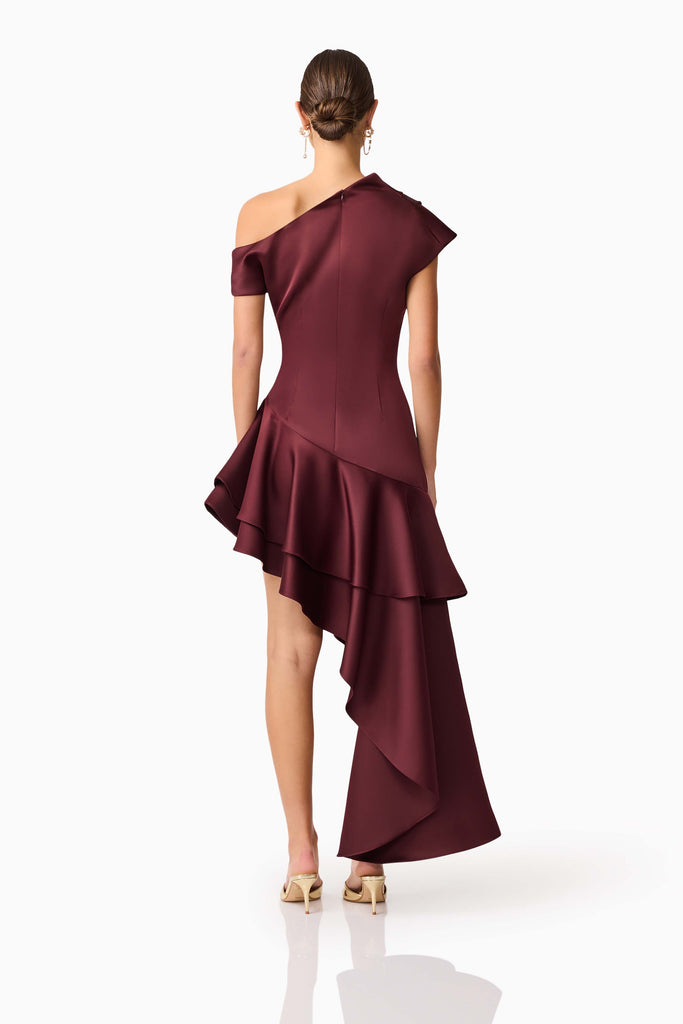 Livia Asymmetrical Gown in Burgundy