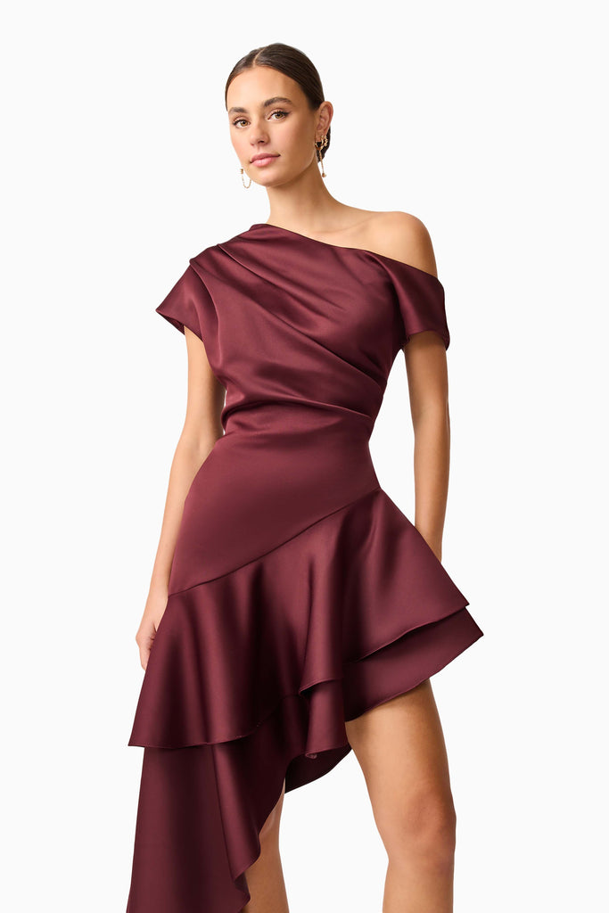 Livia Asymmetrical Gown in Burgundy