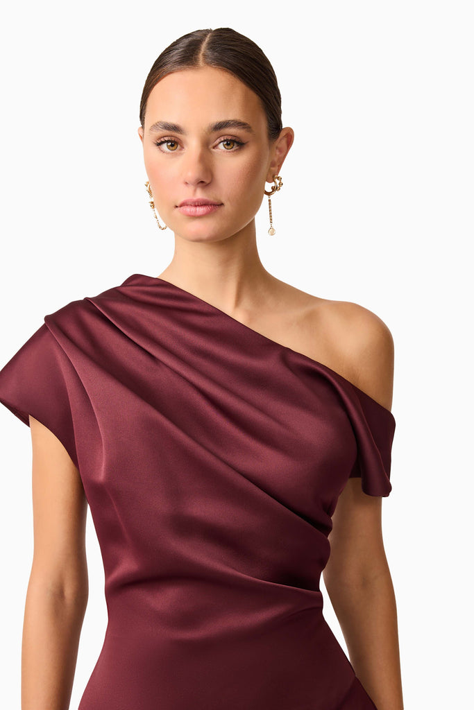 Livia Asymmetrical Gown in Burgundy
