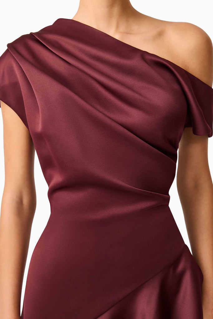 Livia Asymmetrical Gown in Burgundy