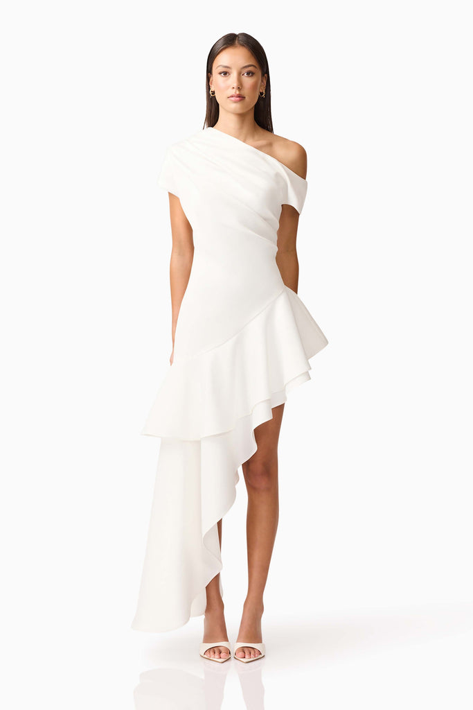 Livia Asymmetrical Gown in White