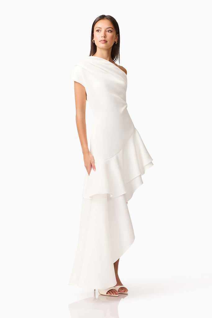 Livia Asymmetrical Gown in White