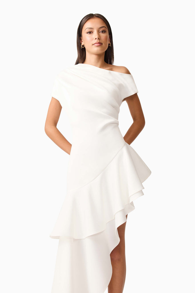 Livia Asymmetrical Gown in White