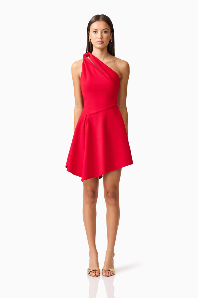 Lila Asymmetrical Mini Dress in Red