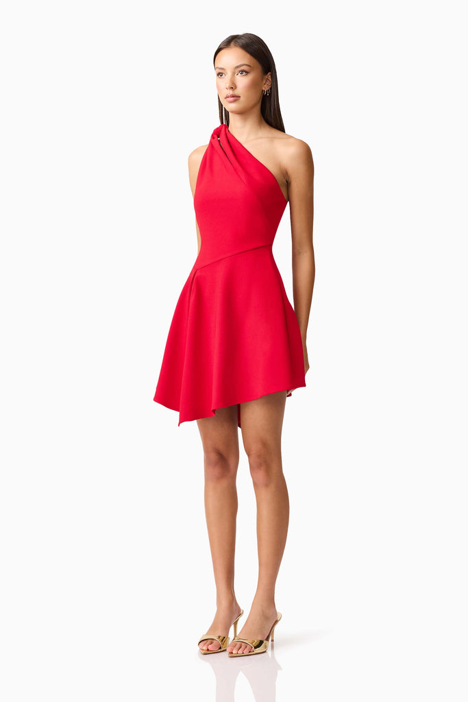 Lila Asymmetrical Mini Dress in Red